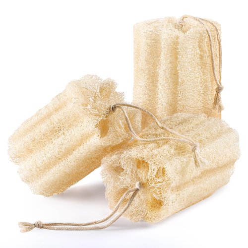 RIYNIBIY 3PCS Egyptian Natural Loofah Exfoliating Body Scrubber, Natural Real Egyptian Loofah Sponge Bath & Shower Scrub exfoliating loofah for Women and Men, Luffa Sponges for Face, Back & Body