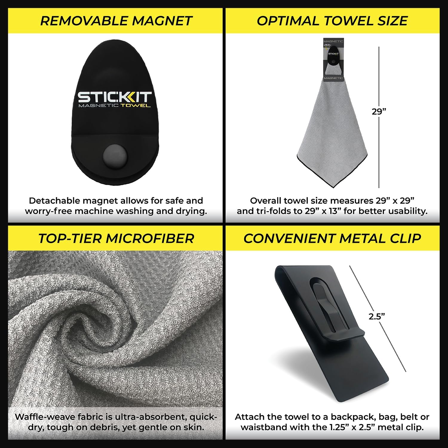 STICKIT Magnetic Sports Towel - Quick-Dry Microfiber with Deep Waffle Pockets | Ideal for Gym & Yoga