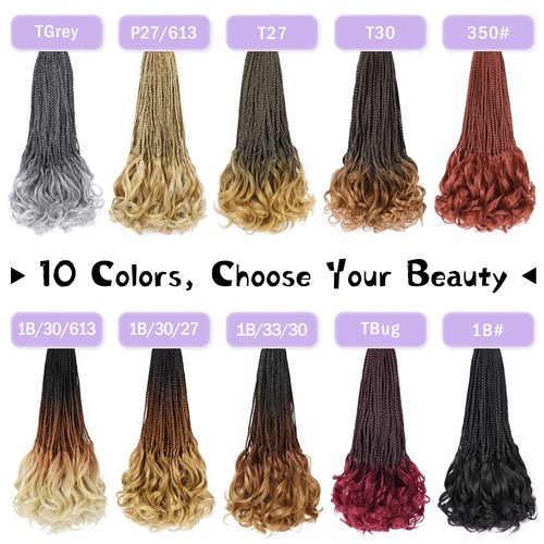 French Curl Crochet Braids 22 Inch Goddess Box Braids Crochet Hair for Women 8 Packs Pre Looped Crochet Box Braid with Curly Ends Synthetic French Curly Braiding Hair Extensions (1B#)
