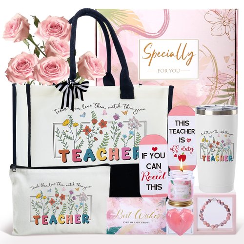 IANFEPH Teacher Appreciation Gifts Teacher Valentine's Day Gifts Basket End of Year Thank You Canvas Tote Bag for Women Teachers Retirement Birthday Back to School Gift Supplies