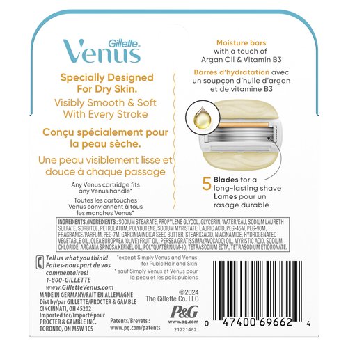 Venus MoistureGlide Women's Razor Blades, With Built-in Shave Gel Bars, 4 Razor Blade Refills, Holiday Gifts for Women