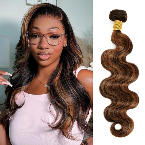 MOMOSHERO Black and Brown 2 Tones Highlighted Body Wave Single Bundles 14 In Human Hair, 12A Soft 100% Virgin F1B/30 Brazilian Colored Weaves Human Hair Bundles Extensions For Quick Weave Remy Sew In