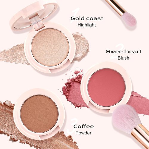 Color Nymph Contour Blush Highlighter Palette - 3-In-1 Shimmer & Matte Travel Kit with Brush & Mirror