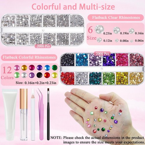 Face Gems Kit with Makeup Glue, Hair Gems Colorful Face Jewels Clear Face Rhinestones, Picker Pencil Tweezer and Brush for Face Eye Hair Body Makeup