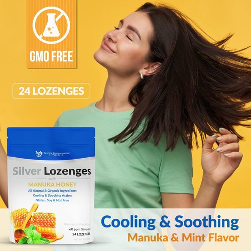 Silver Lozenges with Organic Manuka Honey & Vitamin C - Immune Support & Soothe Throat, 24 Count