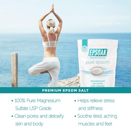 Epsoak Epsom Salt 10 lb. Magnesium Sulfate USP. (Qty. 2 x 5 lb. Bags) Resealable Epsom Salt Bag Unscented, Made in The USA, Cruelty-Free Certified