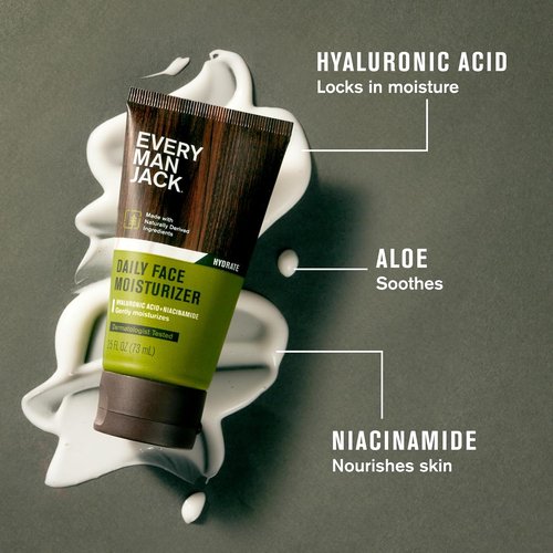 Every Man Jack Daily Face Lotion - Deeply Moisturizing Formula with Hyaluronic Acid & Aloe Vera | 2.5 oz (2 Pack)