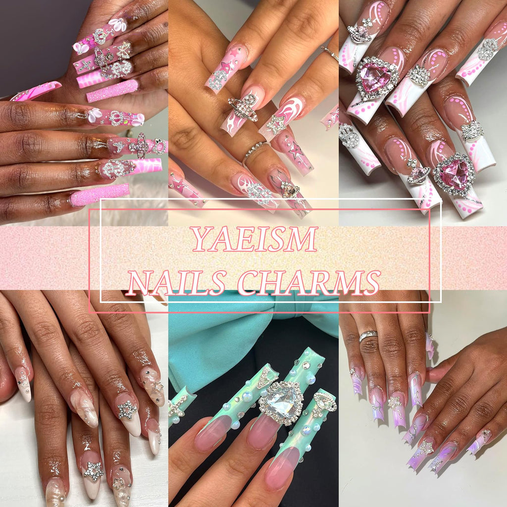 YAEISM Nail Art Charms Kit - 3D Crystal Heart, Sliver Dollar Sign, Metal Butterfly, Silver Rhinestones, Star Nail Gems for DIY Crafts & Jewelry Decoration