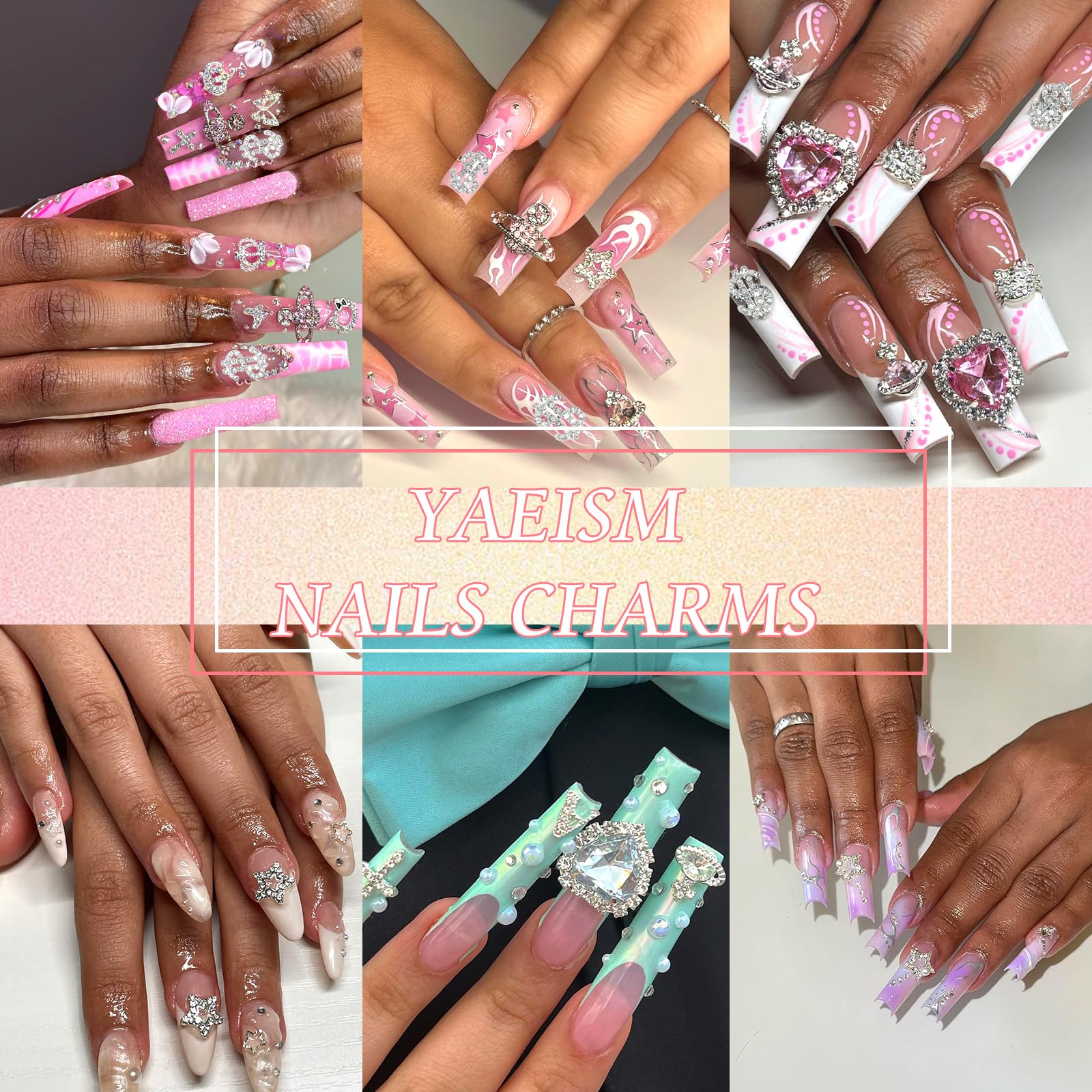 YAEISM Nail Art Charms Kit - 3D Crystal Heart, Sliver Dollar Sign, Metal Butterfly, Silver Rhinestones, Star Nail Gems for DIY Crafts & Jewelry Decoration