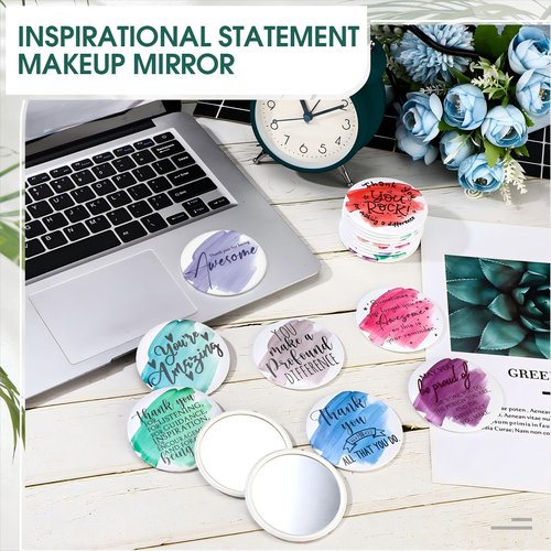 Kigley 50 Pcs Employee Appreciation Gift for Women Inspirational Compact Mirrors Bulk Round Portable Pocket Mirror Makeup Mini Mirrors for Teacher Coworker Volunteer Nurse Women History Month
