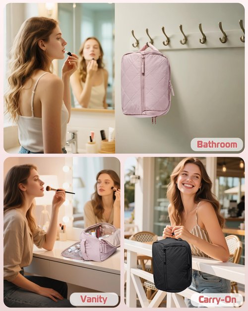 Marscamd Travel Toiletry Bag for Women, Water Resistant Makeup Organizer with Wide-Open Design for Toiletries and Cosmetics, Black (Bag Only)