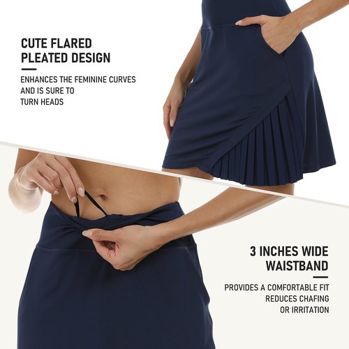 MoFiz Women's Tennis Skirts High Waisted Lightweight Athletic Golf Skorts Skirts Ladies Casual Skort with Pockets Navy XL