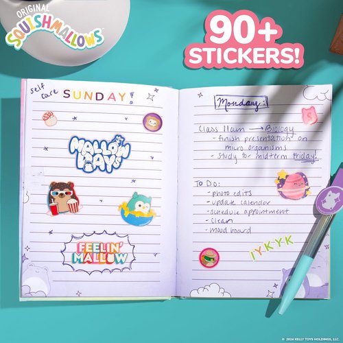 Squishmallows Original Diary Set - Kawaii Journaling Kit with 5x7 Diary, Stickers & Pen for Kids