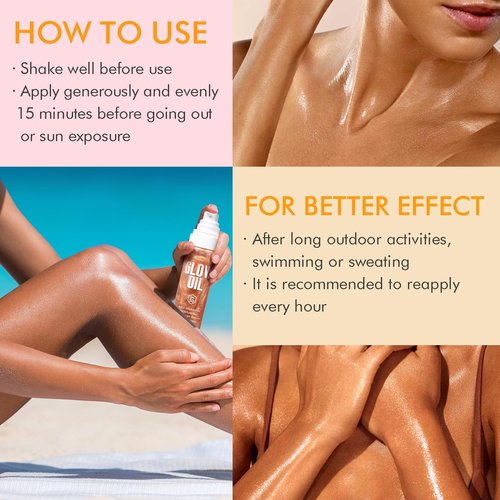 Sunscreen Body Glow Oil【SPF 50】【Lightweight】【Natural Ingredient】Shimmer Broad Spectrum Shimmer Sunscreen For Face and Body, AMBER