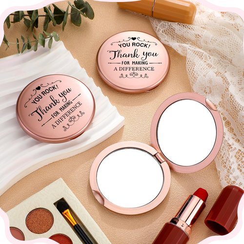 Soaoo 24 Set Inspirational Compact Mirrors Bulk Employee Appreciation Gifts for Women You Rock Thank You Gift Double Sided Small Pocket Mirrors Women Day Gifts for Employee Coworker Dentist Teacher