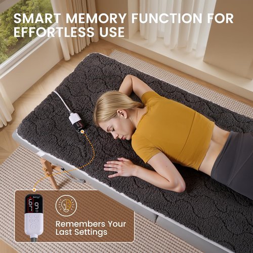 Bearhug Massage Table Warmer - Dual-Zone Heating Pad with 10 Levels & Timer | 30” x 71”, Dark Grey Sherpa Wool, Machine Washable