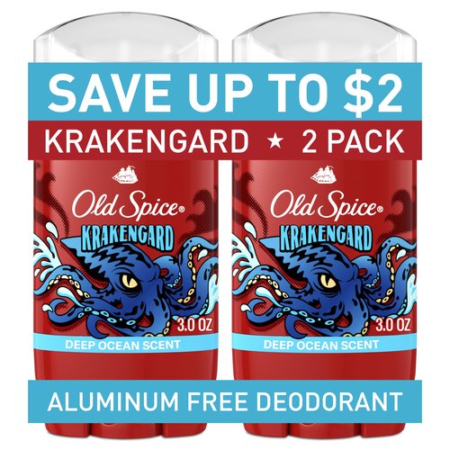Old Spice Aluminum Free Deodorant for Men, 24/7 Odor Protection, 24/7 Freshness & Lasting Scent, Goes on Clear, Krakengard with Deep Ocean Scent, 3.0 oz (Pack of 2)