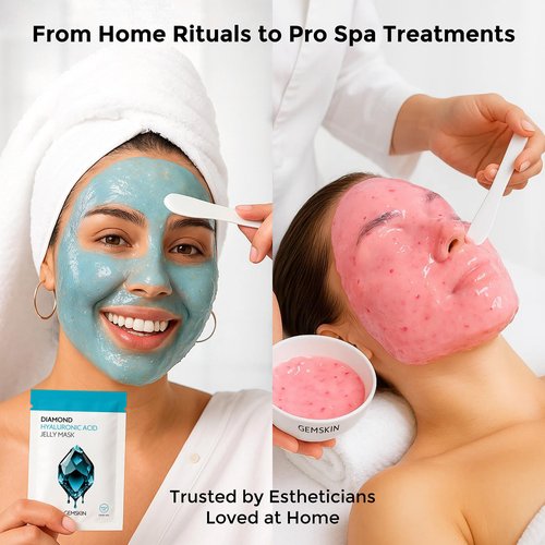 GEMSKIN Jelly Mask for Facials Peel-Off - 10 Set Pack Modeling Rubber Mask Multipack - Hydrating & Calming Jelly Face Mask Powder Variety Spa Kit - Bowl Scoop & Spatula Bundle - Professional Skincare