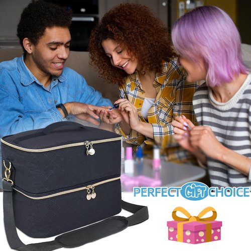 ALSLEA Nail Polish Organizer With Adjustable Shoulder Strap Gel Nail Polish Holder, Nail Organizers and Storage for UV Led Nail Lamp, Nail Supplies Bag, Holds 40 Bottles (15ml - 0.5 fl.oz) (Black)