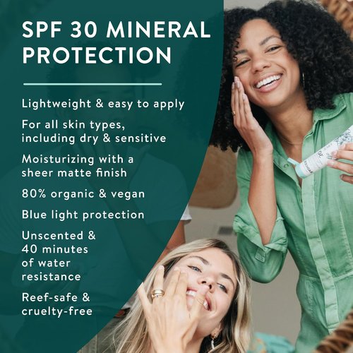 Badger Zinc Oxide Face Sunscreen SPF 30 - Lightweight, Matte Finish, Vegan & Water Resistant | 1.7 fl oz