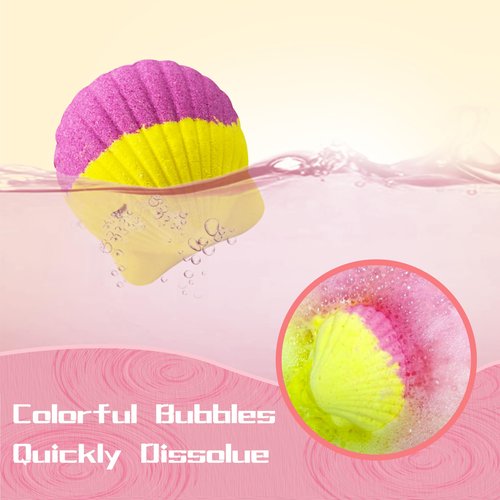 Foxandern Kids Bath Bombs, 6 Pack Mermaid Bath Bombs for Kids, 4 Oz Natural Organic Bubble Shells with Surprise Jewelry, Perfect Birthday, Christmas Party