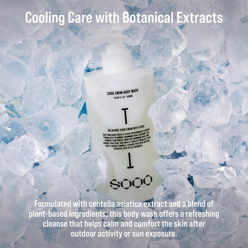 SOOO Swim Body Wash, Chlorine Removal After Swim Body Wash for Swimmers, Removes Salt & Residue, Hydrating Soothing dry itchy Skin, Centella Asiatica, Citrus Scent, Silicone-Free Paraben-Free 16.9 Oz