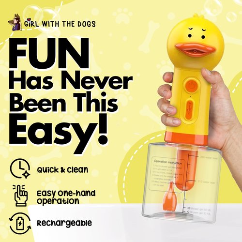 Electric Shampoo Dispensing Foaming Duck by Girl With The Dogs – Fun Foaming Soap Dispenser for Dog Grooming, Cat Supplies, Kids Bathroom Set & Bathroom Accessories – Shampoo Pump Dispenser