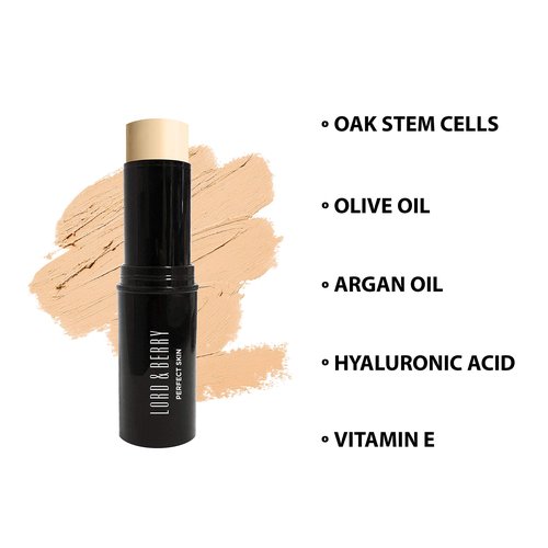 Lord & Berry PERFECT SKIN Smooth Creamy Natural Look Foundation Stick, Soft Matte Finish with Oak Stem Cells, Olive Oil, Argon Oil, Hyaluronic Acid and Vitamin E, Natural Ivory