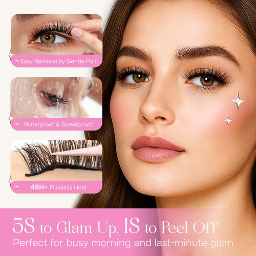 CALAILIS Self Adhesive Eyelashes Natural Look Wispy Press On Lashes No Glue Need Eyelashes 5 Pairs Reusable Cat Eye Self-adhesive False Lashes (C122)