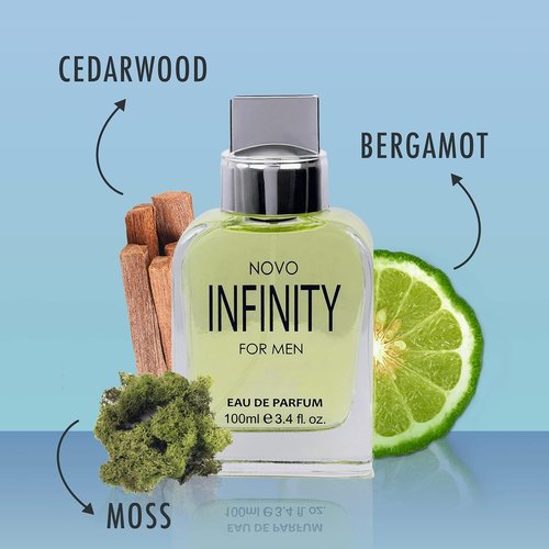 NovoGlow Infinity Eau De Parfum for Men - 3.4 oz | Refreshing Citrus & Floral Fragrance, All-Day Freshness