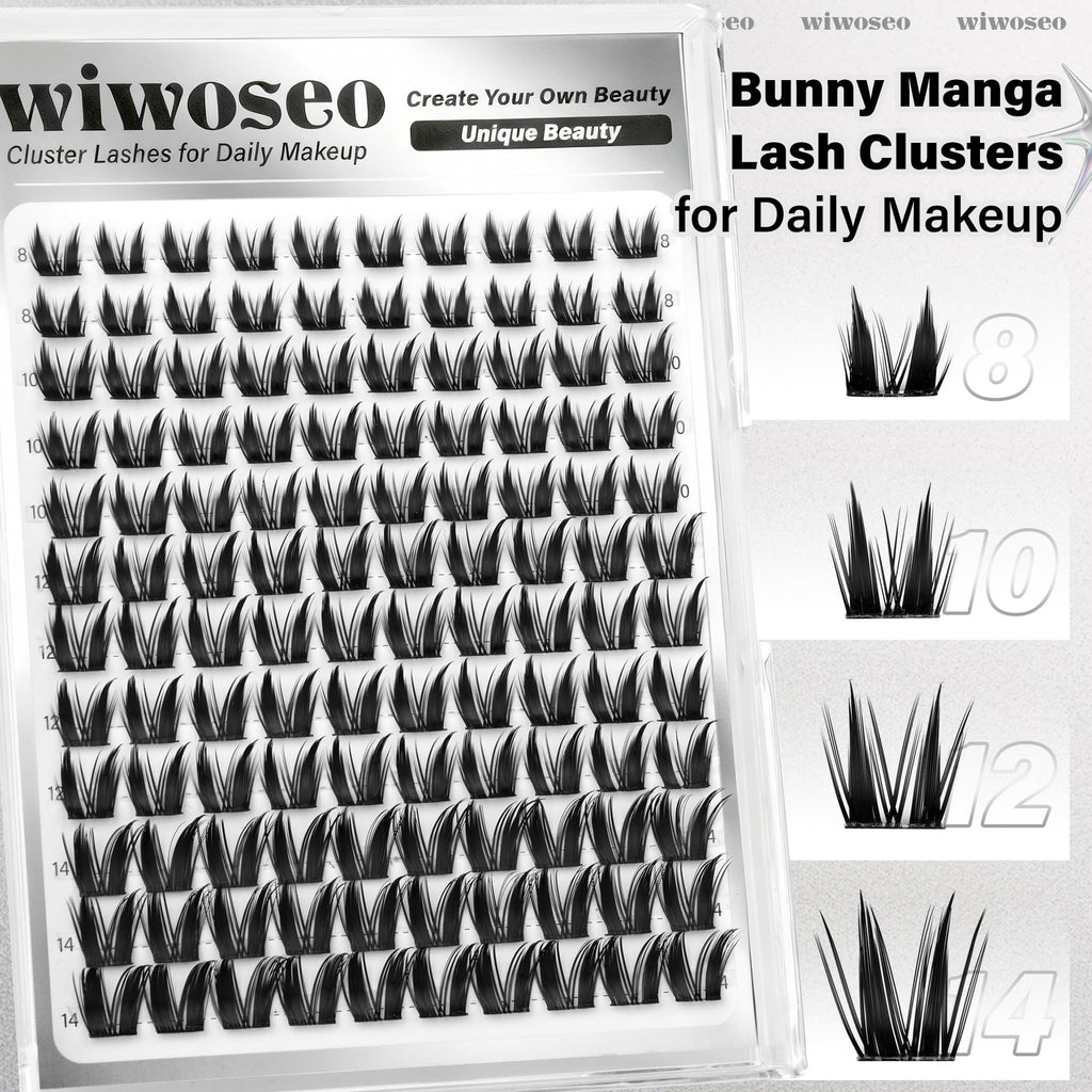 wiwoseo Bunny Lash Clusters Manga Lash Clusters Fairy Lashes Clusters with Spikes Wet Look Eyelash Clusters Flaunt Eyelash Extensions Manga Eyelash Clusters Spiky Lashes Clusters for Beginners