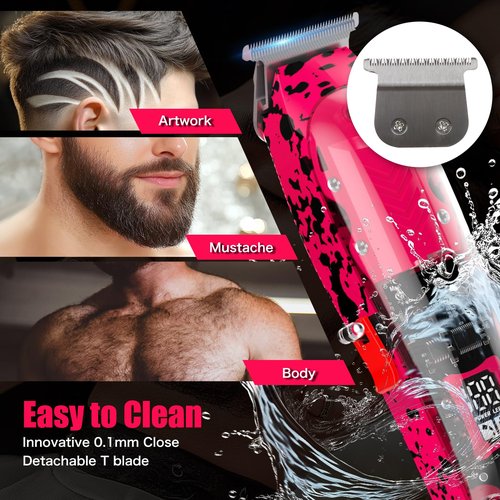 Tuanchuanrp Professional Hair Clippers for Men, Cordless Barber kit for Hair Cutting & Grooming, Hair Clippers and Trimmer Set for Barber Haircut with LED Display, 8 Fade Taper Combs(Pink Set)