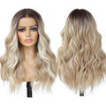 LuxeMelan Ash Blonde Balayage Blonde Lace Front Wig, Middle Part 20 Inch HD Lace Wig, Dark Brown to Golden Blonde Highlight M Hairline Natural Fit Natural Wavy Ombre Synthetic Heat Resistant Fiber