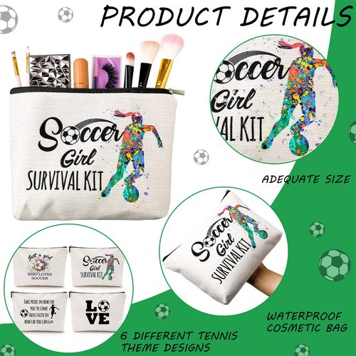 Geosar 4 Pieces Soccer Gifts Makeup Bag for Women Mom Team Inspirational Gift for Soccer Player Sports Lover Zipper Cosmetic Bags Travel Cosmetic Pouch for Birthday Graduation Christmas