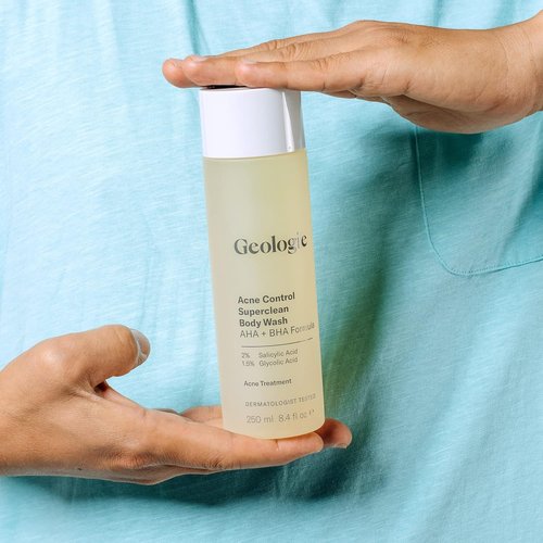Geologie Acne Control Body Wash - Exfoliating AHA + BHA Cleanser for Men & Women | Reduces Bacne & Body Breakouts | 8.4 Fl Oz
