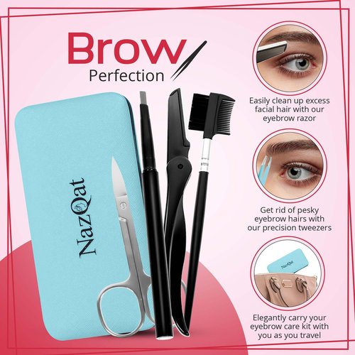 Exquisite 8-in-1 Eyebrow Kit for Women & Men – Luxury Eyebrow Grooming Kit with 4 Precision Tweezers For Eyebrows, Eyebrow Razor, Eyebrow Scissors, Eyebrow Brush/Comb & Pencil with Padded Case