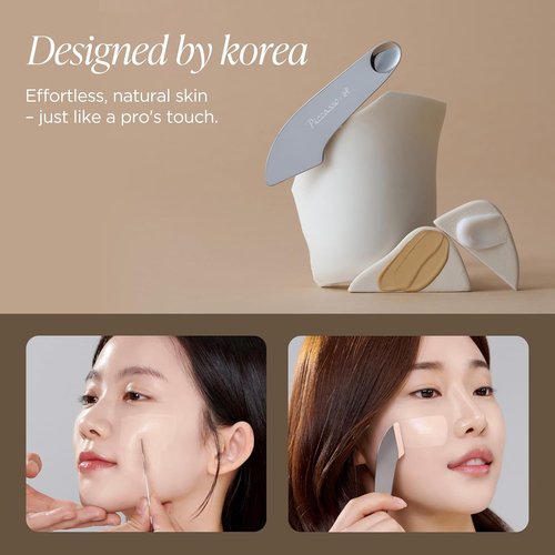Piccasso 2-Way Makeup Spatula - Dual-Ended Stainless Steel Tool for Precise Foundation & Skin Care Application, Includes Leather Case