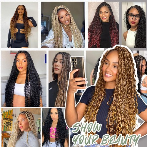 7 Packs Grey Crochet Box Braids Curly Ends 14 Inch Goddess Box Braids Crochet Hair 3X Bohemian Hippie Crochet Braids for Woman, 1B/Gray Braiding Hair Extensions