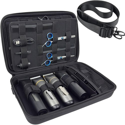 Neehows Barber Bag Hard Travel Barber Case for Hair Clippers with Adjustable Shoulder Strap, Large Barber Carrying Case Clipper Storage Organizer Bag for Hair Cutting Supplies -Black