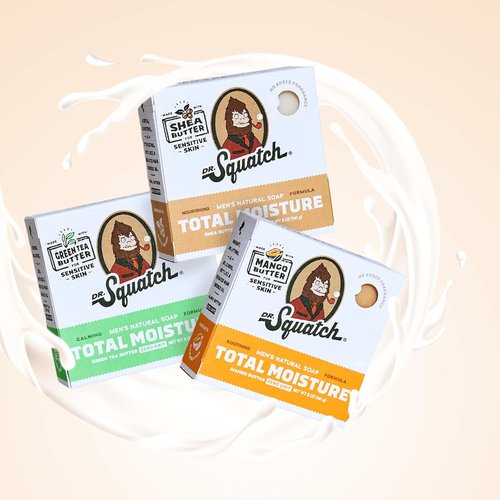 Dr. Squatch Total Moisture Bar Soap | Natural, Fragrance-Free, Plant-Based | 5oz (3-Pack) for Sensitive Skin