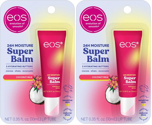 eos 24H Moisture Super Balm- Coconut Milk, Lip Mask, Day or Night Lip Treatment, Made for Sensitive Skin, 0.35 fl oz (Pack of 2)