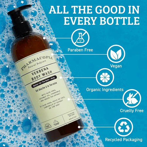 Pharmacopia Verbena Body Wash - Nourishing Natural Shower Gel with Aloe Vera & Coconut Oil | 16 oz
