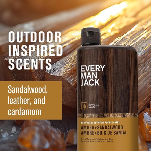 Every Man Jack Amber & Sandalwood Hydrating Body Wash - Nourish & Cleanse All Skin Types | 24oz (Pack of 2)