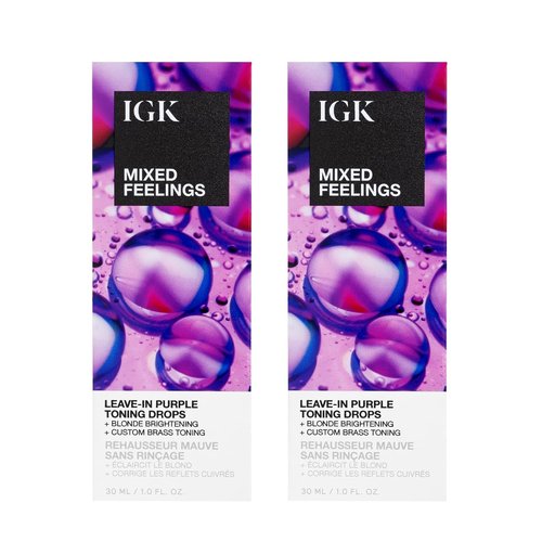 IGK Mixed Feelings Leave-In Blonde Toning Drops - Customizable Purple Pigment for Neutralizing Brassiness | 2 Pack, Sulfate-Free & Paraben-Free