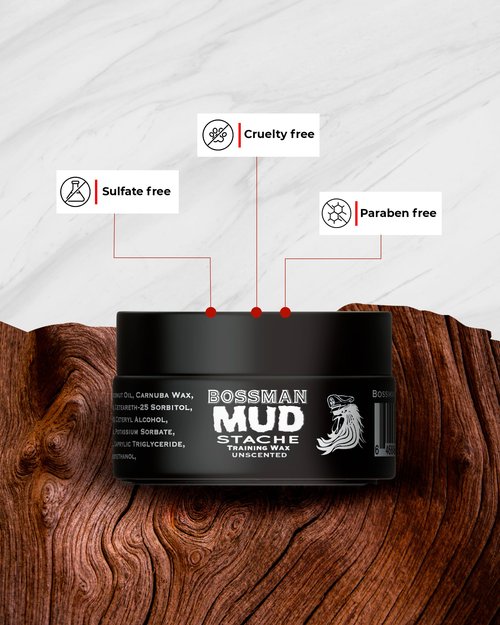 Bossman MUDstache Unscented Mustache Wax for Men (1 oz) – Strong 24-Hour Hold, Non-Tacky & Easy to Apply for Taming & Styling