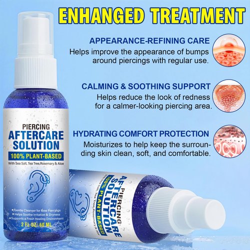 Piercing Aftercare Spray | Saline Spray For Piercings | Gentle Cleanser For Ear, Nose, Belly Button & Cartilage Piercings | Soothing, Alcohol-Free Fine Mist, 2 Fl Oz