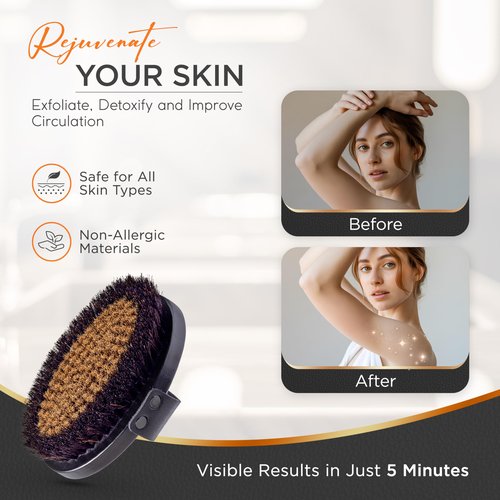 Copper Dry Brushing Body Brush for Lymphatic Drainage by HAPPY SOL - Ion Charged Copper Bristles for Glowing Skin, Improve Blood Circulation and Reduce Stress