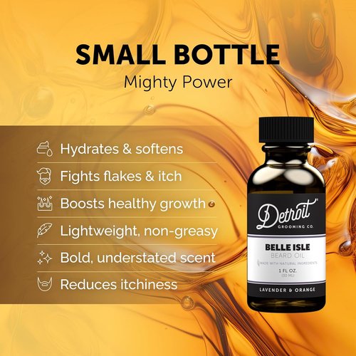 Detroit Grooming Co. Beard Oil - All-Natural Hydrating Formula with Vitamin E | Belle Isle Lavender & Orange Scent - 1 oz