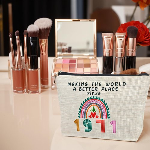 55th Birthday Gifts for Her Women, Happy 1971 55th Birthday Decorations Makeup Bag, Anniversary 55 Year Old Gift Ideas for Wife, Sister, Mom, Aunt, Cosmetic Travel Pouch for Mothers Day, Christmas
