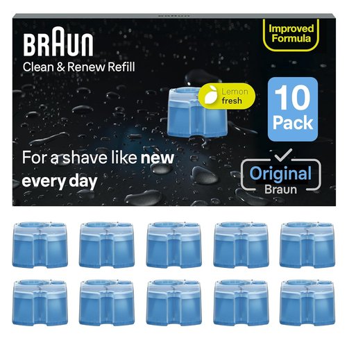 Braun Clean & Renew Refill Cartridges - Replacement Shaver Cleaner Liquid Solution, Pack of 10